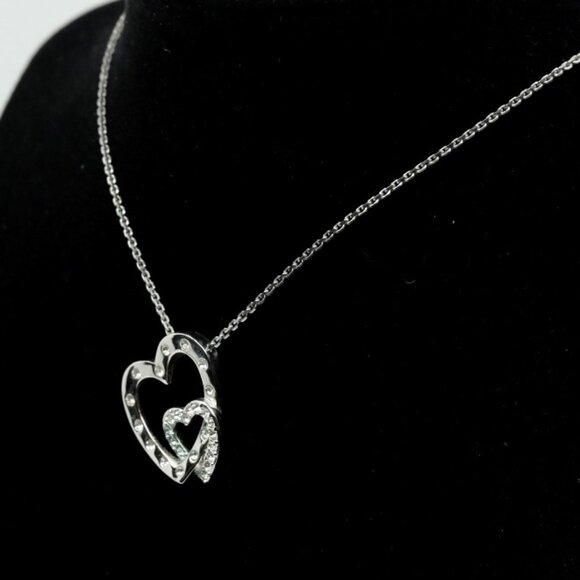 SWAROVSKI Swan Signed Clear Crystal INTERLOCKED HEARTS Pendant Necklace - Picture 5 of 5